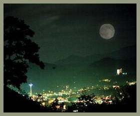 The moon shining over Gatlinburg